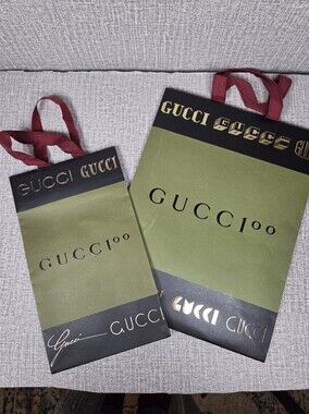 Green Gucci Printed Shopping Gift Bag Limited Edition SET OF 2